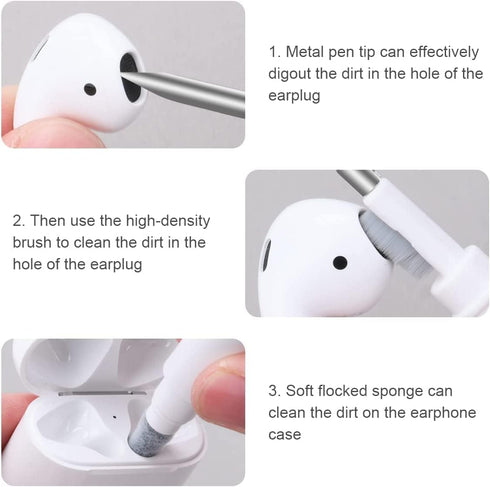Bluetooth Earbuds Cleaning Pen, 3 in 1 Multifunction Cleaner Kit with Soft Brush for Wireless Earphones