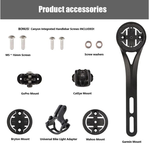 Integrated Aero Handlebar Out Front Cycling Computer Mount for Garmin, Wahoo, CatEye, Bryton, with GoPro Attachment
