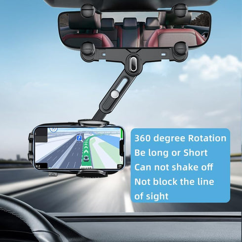 360 Rotatable and Retractable Car Phone Mount, Anti-Shake Design, Compatible with Samsung, iPhone, Sony