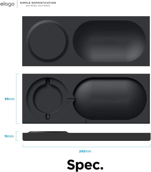 elago Charging Tray Compatible with MagSafe Charger for iPhone 15/14/13/12 and Other Wireless Charging Phones - Black