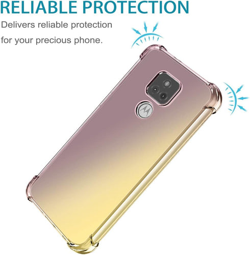 Clear Gradient Slim TPU Case for Motorola Moto G Play 2021 with Tempered Glass Screen Protector (Black/Gold)