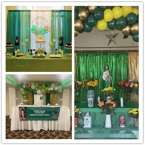 Green Sequin Backdrop Curtains - 4 Panels 2FTx8FT Glitter Green Photo Backdrop for Party Wedding Baby Shower
