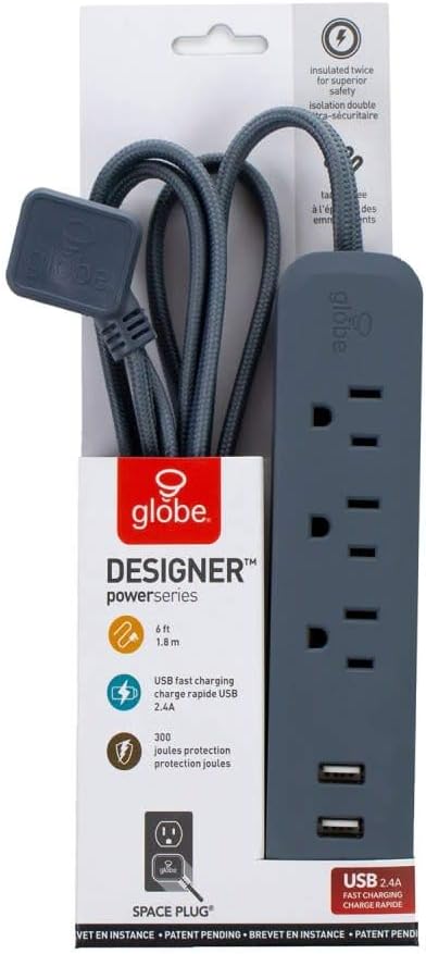 Globe Electric 78257 Designer Series Power Strip, Rose, 3 Outlet