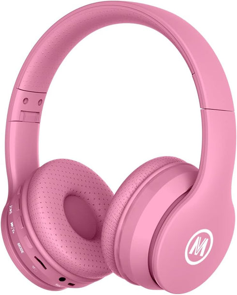 Shop Pink Bluetooth/Wired Headphones for Kids - Over Ear, Volume Limited 85/110dB, Foldable, AUX Mic for School &