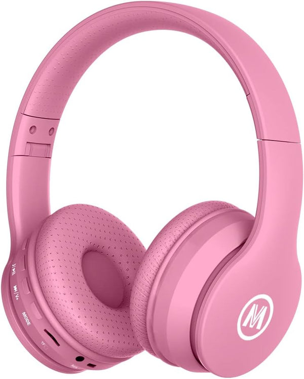 Shop Pink Bluetooth/Wired Headphones for Kids - Over Ear, Volume Limited 85/110dB, Foldable, AUX Mic for School &