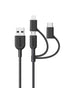 Anker Powerline II 3-in-1 Cable (3ft, Black) for iPhone, iPad, Samsung Galaxy, Huawei, HTC, LG, Sony Xperia, Android.