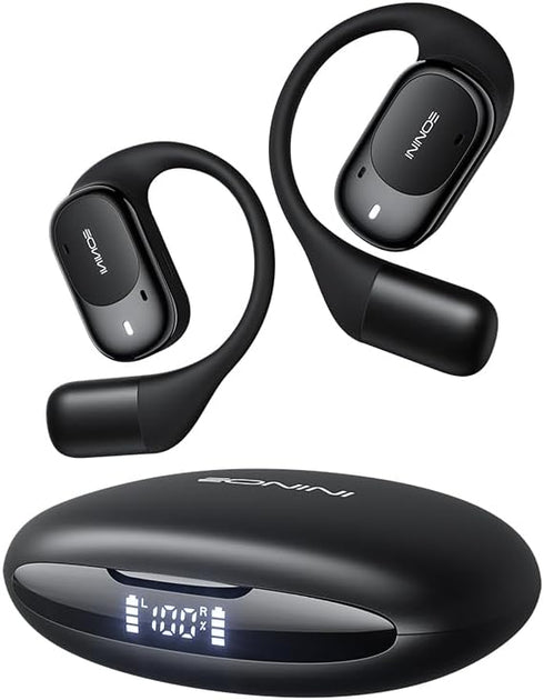 Eonini Open-Ear Earbuds with Earhooks, LED Display Case, Lightweight & Secure Fit,