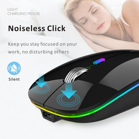 Uiosmuph LED Wireless Silent Mouse, G12 Slim Rechargeable, 2.4G Portable Optical Computer Mice with USB Receiver and