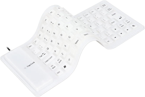 Roll-up Silicone Keyboard, Waterproof and Flexible USB Wired Keyboard, Lightweight Portable 85 Keys (White)