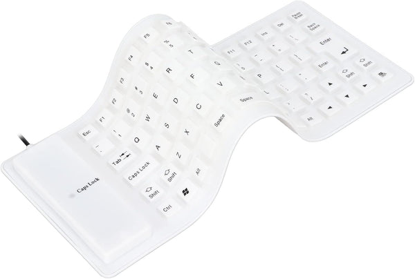 Roll-up Silicone Keyboard, Waterproof and Flexible USB Wired Keyboard, Lightweight Portable 85 Keys (White)