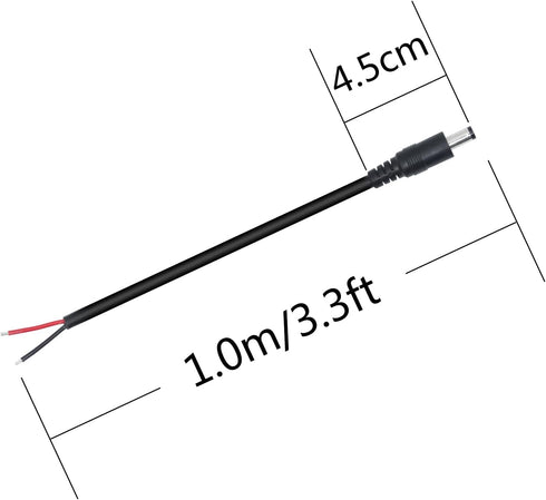 Maixbomr 12V Cable,1m/3.3ft 5.5mm 2.1mm Wire,18AWG 5521 Repair(2Pcs) DC Power Pigtails DC x Male Plug to Bare Wire Open