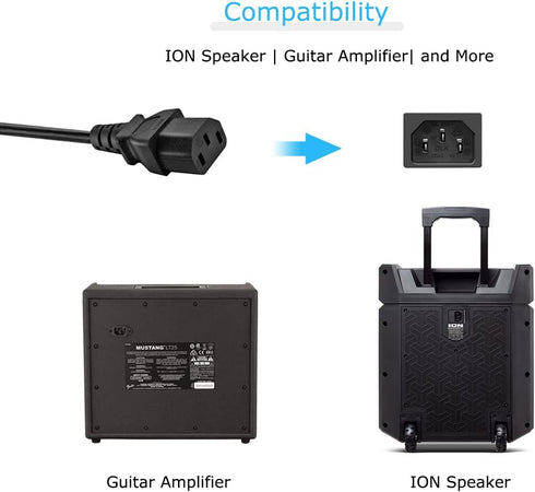 10FT AC Power Cord 3 Prong for ION Explorer Outback Wireless Speaker, Tailgater Bluetooth Speaker IPA57, Guitar