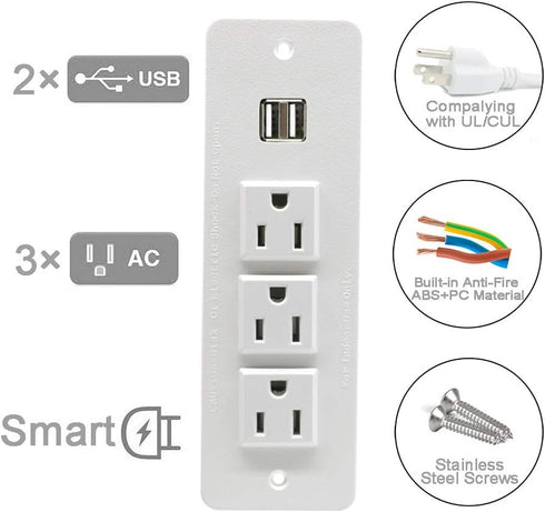 Conference Recessed Power Strip with USB, Mountable Power Outlet Built-in Desktop Workbench Drawer Cabinet, 10'ft Heavy