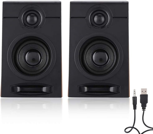 Portable Computer Speakers - Wired Pair 3in Stereo HiFi Multimedia PC Subwoofer with Non Slip Mat