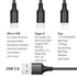 Puxnoin Multi Charging Cable, 2Pack Short 1FT Braided Universal 3 in 1 USB Cable with Type-C, Micro USB Connectors