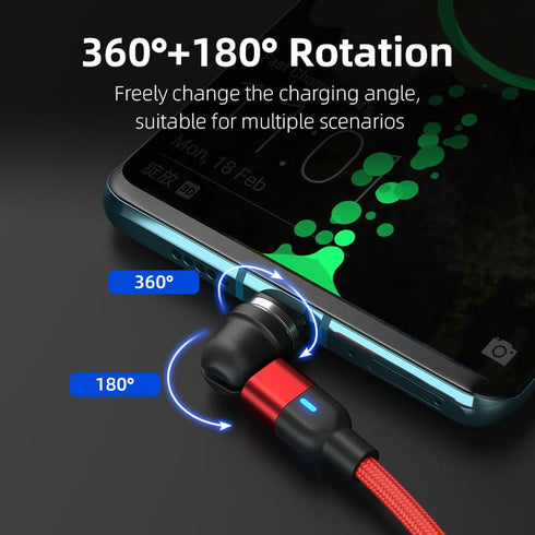 Magnetic Charging Cable 2-Pack 540° Rotating Magnetic Phone Charger Cable with LED Light for Micro USB, USB C -