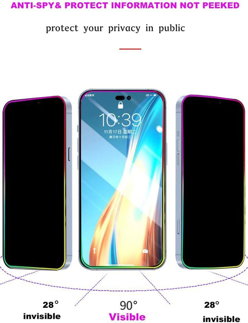 Privacy Screen Protector for iPhone 14 Pro, Tempered Glass Electroplated Color Edge Anti-spy Film, 6.1 Inch