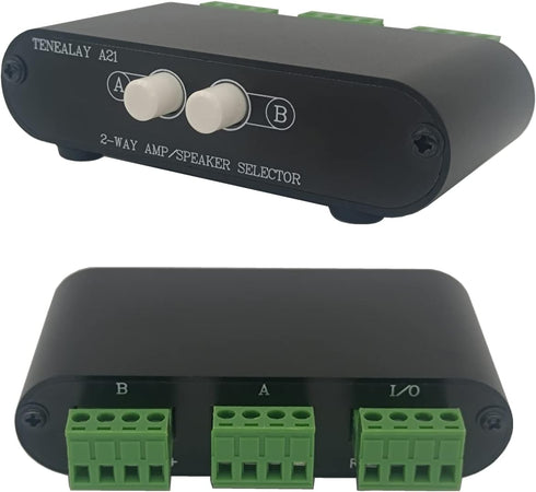 2-Way Stereo Amplifier Speaker Selector, AB Speaker Switch 2 Zone Distribution, Amp Switcher Box