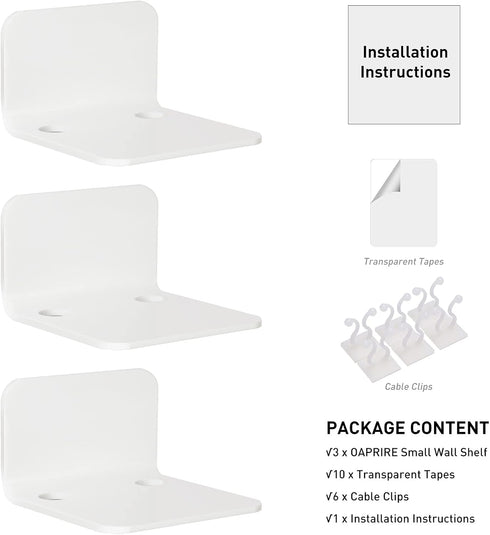 OAPRIRE White Floating Wall Shelves Set of 3 for Security Cameras, Baby Monitors, Speakers, Universal Acrylic Shelf