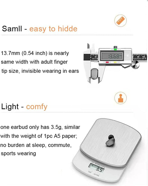 True Wireless Invisible Earbuds, Sleep Headphones with Microphone, USB-C Charge, IPX5 Waterproof, Touch Control