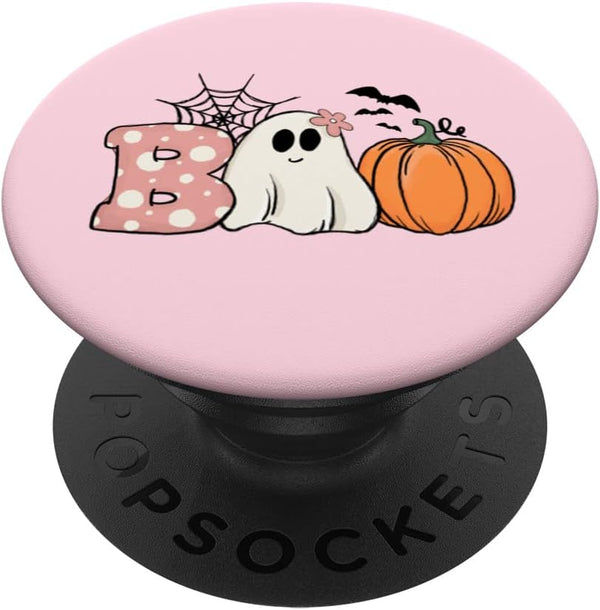 Pink Halloween Boo Hippie Ghost Pumpkin Cute Pastel Vibes PopSockets Swappable PopGrip