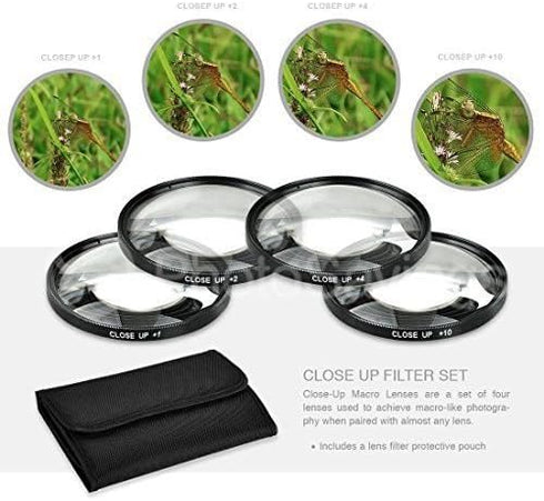 55mm Close-Up Filter Set (+1, 2, 4, +10 Diopters) Magnification Kit for Sony Alpha a7 Series Cameras with 28-70mm Lens