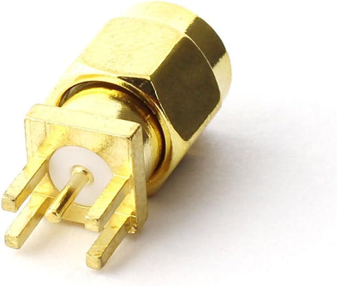 Maxmoral 5PCS SMA Male PCB Panel Edge Mount Plug, 4 Pins Stand Straight Connector, RF Coaxial Adapter