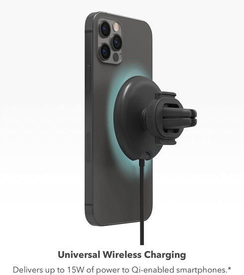 mophie Snap+ Wireless Vent Mount Universal Charger, 15W Charging for iPhone 12 Models & Qi-Enabled Devices