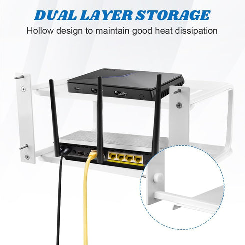 Tookie 2 Layers Projector Shelf, Wall Mount Double Floating Shelf Under TV Entertainment for Projector Router Camera