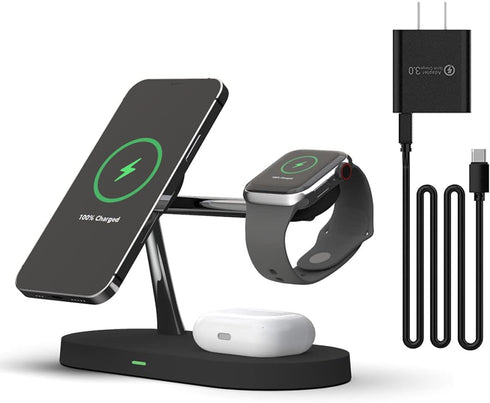5 in 1 Magnetic Wireless Charging Stand, 15W Fast Mag-Safe Charging Station for iPhone 15/14/13/12 Series, iWatch,
