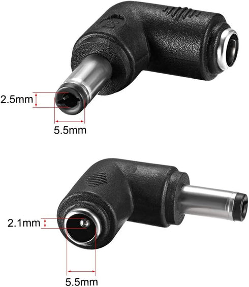 uxcell 3Pcs DC Power Connector Adapter, 90 Degree Angle 5.5mm x 2.5mm Male to 5.5mm x 2.1mm Female Jack Coupler
