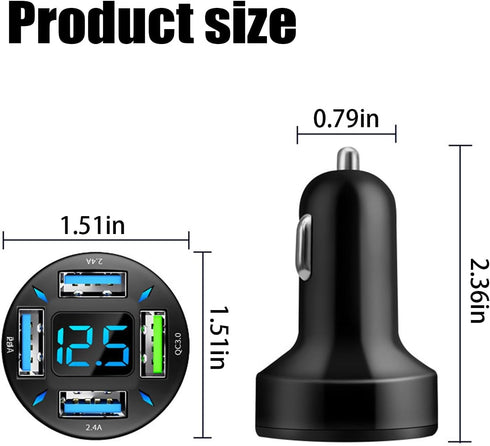4 Ports USB Car Charger, 66W Super Fast Charging with QC 3.0, PD 20W and USB 2.4A Charger Adapter, Quick Charge with LED Voltmeter, Auto Cigarette Lighter Plug (PD20W+QC3.0+2.4A, 2PCS) by Ankuee
