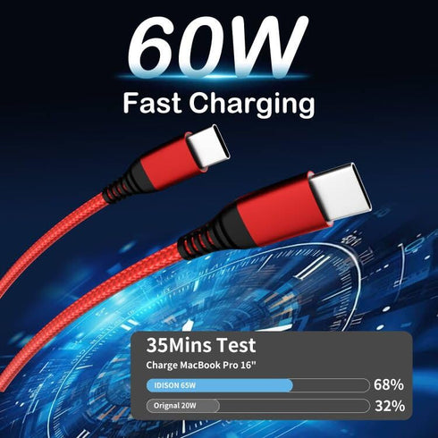3Pack 60W USB C to USB C Charger Cable, Nylon Braided Type C Fast Charging Cable for TypeC Phones, 3FT