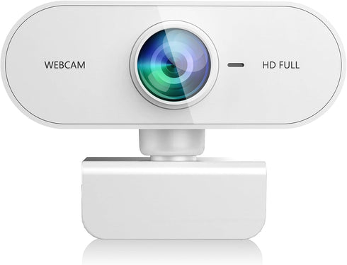 QMKKX Webcam for pc with Microphone,Full HD 1080P White Streaming Web Cam for