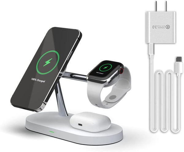 5 in 1 Magnetic Wireless Charging Stand, 15W Fast Mag-Safe Charging Station for iPhone 15/14/13/12, iWatch, Airpods