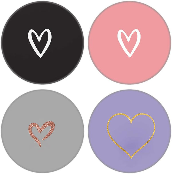 4 Pack Phone Grip, Cell Phone Holder for Smartphone, Finger Expanding Kickstand - Gray Rose Gold Purple Black Pink Heart