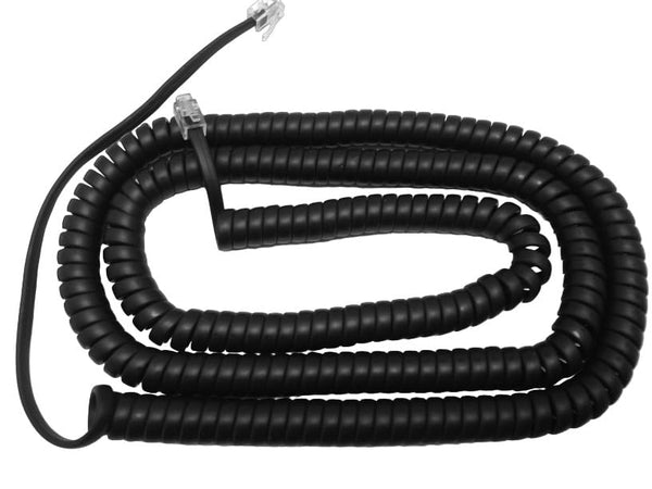The VoIP Lounge 25 Foot Flat Black Long Handset Receiver Curly Phone Cord with Long Lead