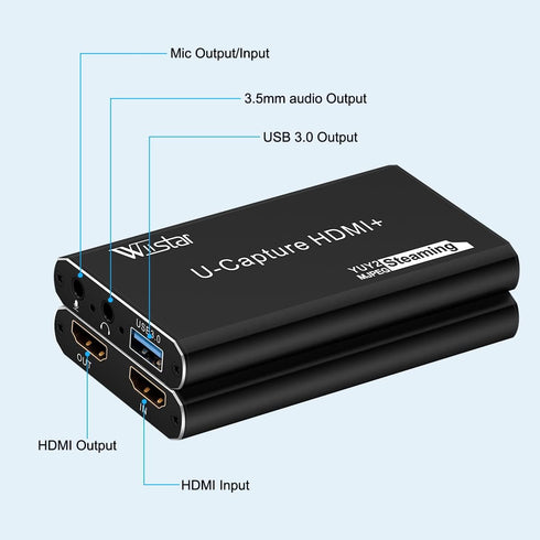 HDSUNWSTD 4K 1080P 3.0 Audio Video Capture Card, Recording Card with Microphone HDMI Loop-OutHDMI to USB for Gaming