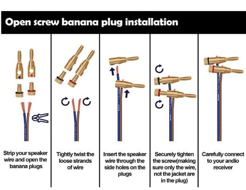 4 Pairs 8 Plugs Gold Plated Speaker Banana Plugs Open Screw Type Brass Connector for Home Theater
