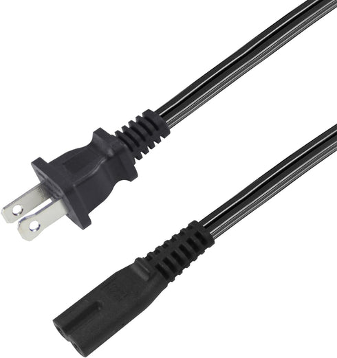 TV Power Cord 10FT, 2 Prong Non-Polarized Plug NEMA 1-15P to C7 Figure 8 Replacement Supply Cord, Black-18AWG