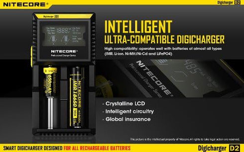 Nitecore D2 Smart Charger 2015 Version with LCD Display for Li-ion, IMR, LiFePO4 18650 26650 22650 17670 18490 17500