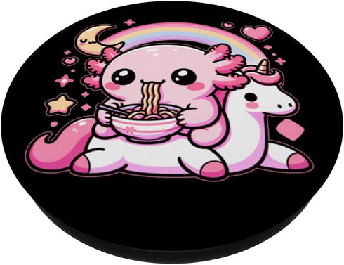 Anime Kawaii Axolotl Eating Ramen Noodles PopSockets Standard PopGrip for Kids Teen Girl Boy