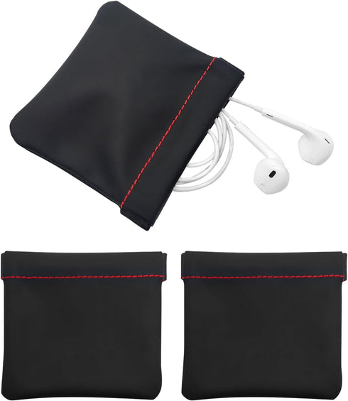 3pcs Earphone Pouch PU Leather Headphone Storage Bag, Universal Spring Bag Closure for Storing Earphones, Coins