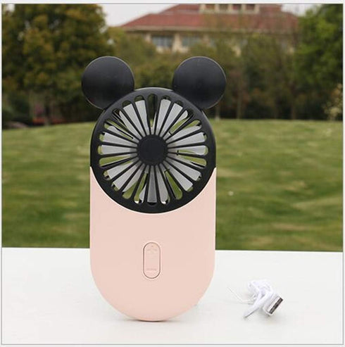 Cute Personal Mini Fan, Handheld & Portable USB Rechargeable Fan with LED Light, 3 Adjustable Speeds, Pink