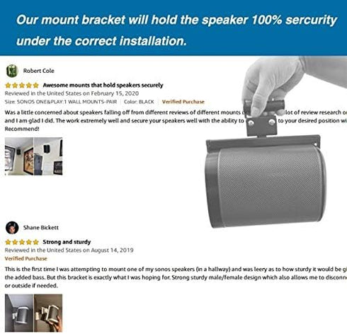 Wall Mount Bracket for SONOS ONE/ONE SL/Play 1 Speaker (Swivel and Tilt, Black, Single pc)
