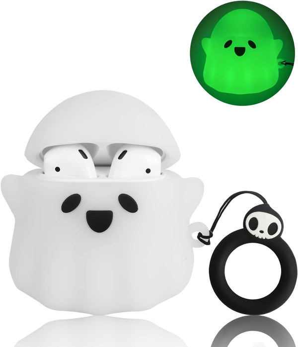 Compatible AirPods Case Cover, Glow in The Dark Cute Ghost Case for AirPods 2nd & 1st, Soft Silicone