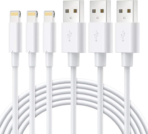 Novtech MFi Certified Lightning Cable 3 Pack - 3FT iPhone Charger, Fast Charging for iPhone 14, 13, 12, 11, 8, 7, White.