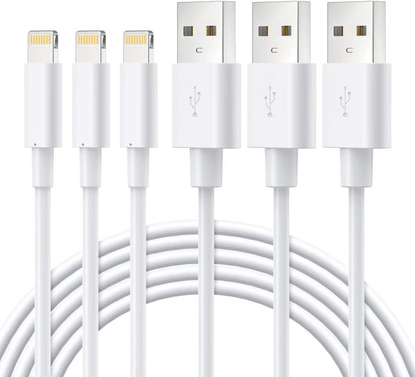 Novtech MFi Certified Lightning Cable 3 Pack - 3FT iPhone Charger, Fast Charging for iPhone 14, 13, 12, 11, 8, 7, White.