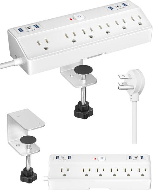 Fararaka Desk Clamp Power Strip, 40W Fast Charging Station, Desktop Mount Surge Protect