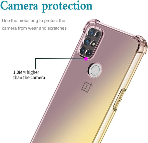 Cellular Phone Case for OnePlus Nord N10 5G, Clear Gradient Slim Shockproof TPU Cover with Tempered Glass Protector